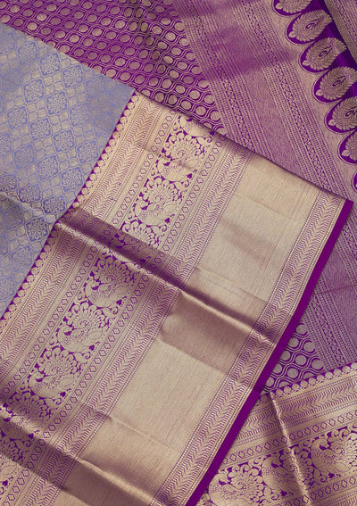 Lavender Zariwork Pure Silk Saree-Koskii