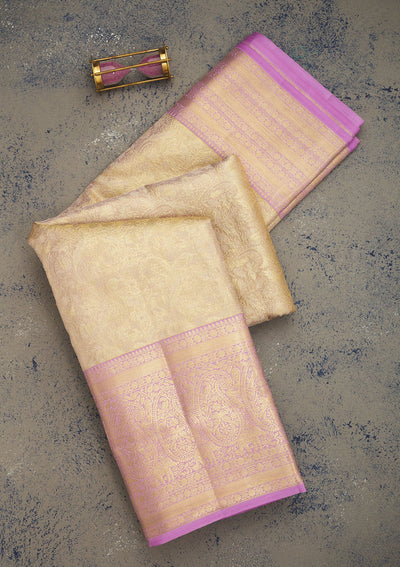 Lavender Zariwork Pure Silk Saree-Koskii