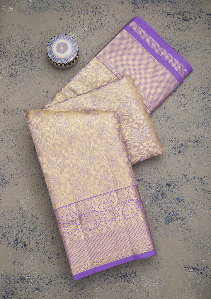 Lavender Zariwork Pure Silk Saree-Koskii