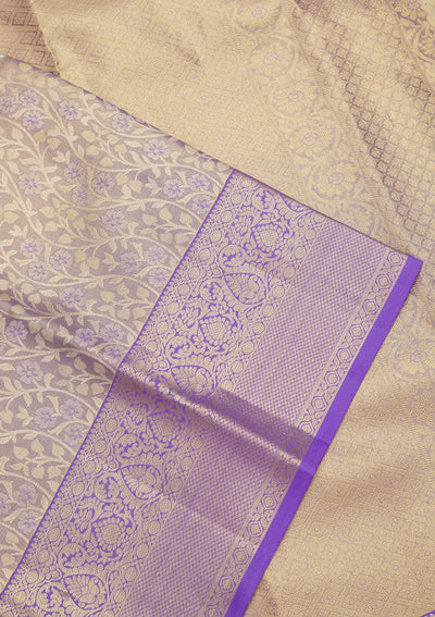 Lavender Zariwork Pure Silk Saree-Koskii