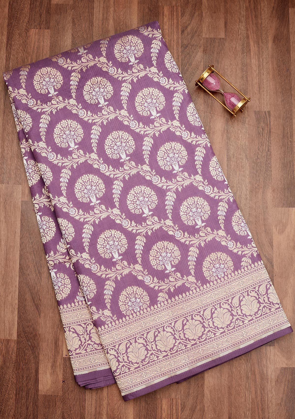 Lavender Zariwork Pure Silk Saree-Koskii