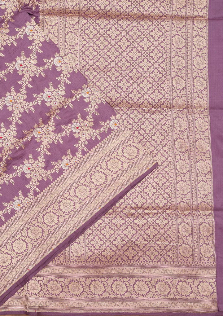 Lavender Zariwork Pure Silk Saree-Koskii