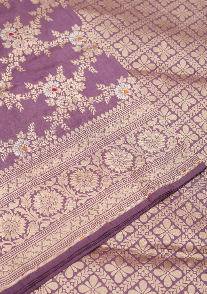 Lavender Zariwork Pure Silk Saree-Koskii