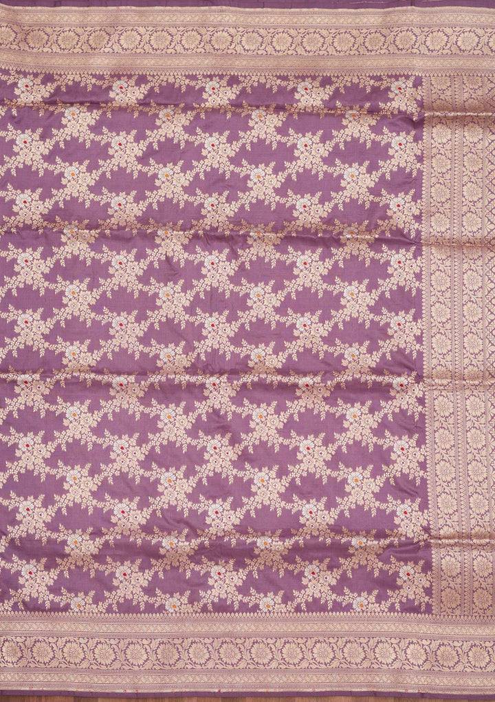 Lavender Zariwork Pure Silk Saree-Koskii