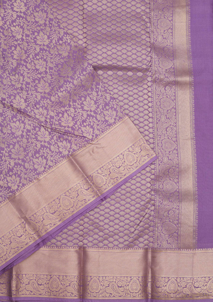 Lavender Zariwork Pure Silk Saree-Koskii