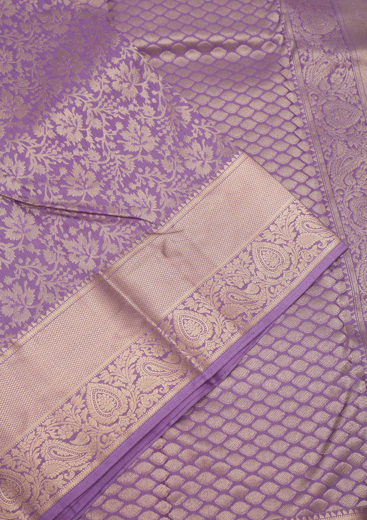 Lavender Zariwork Pure Silk Saree-Koskii