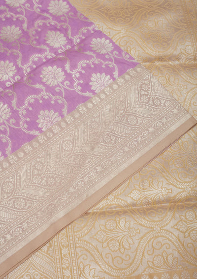 Lavender Zariwork Pure Silk Saree-Koskii