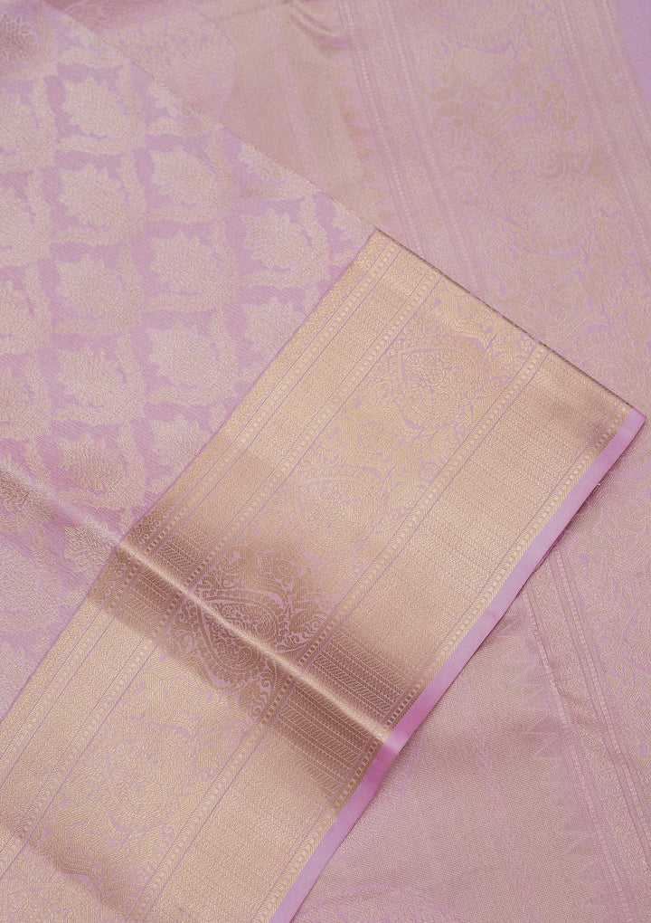 Lavender Zariwork Pure Silk Saree-Koskii