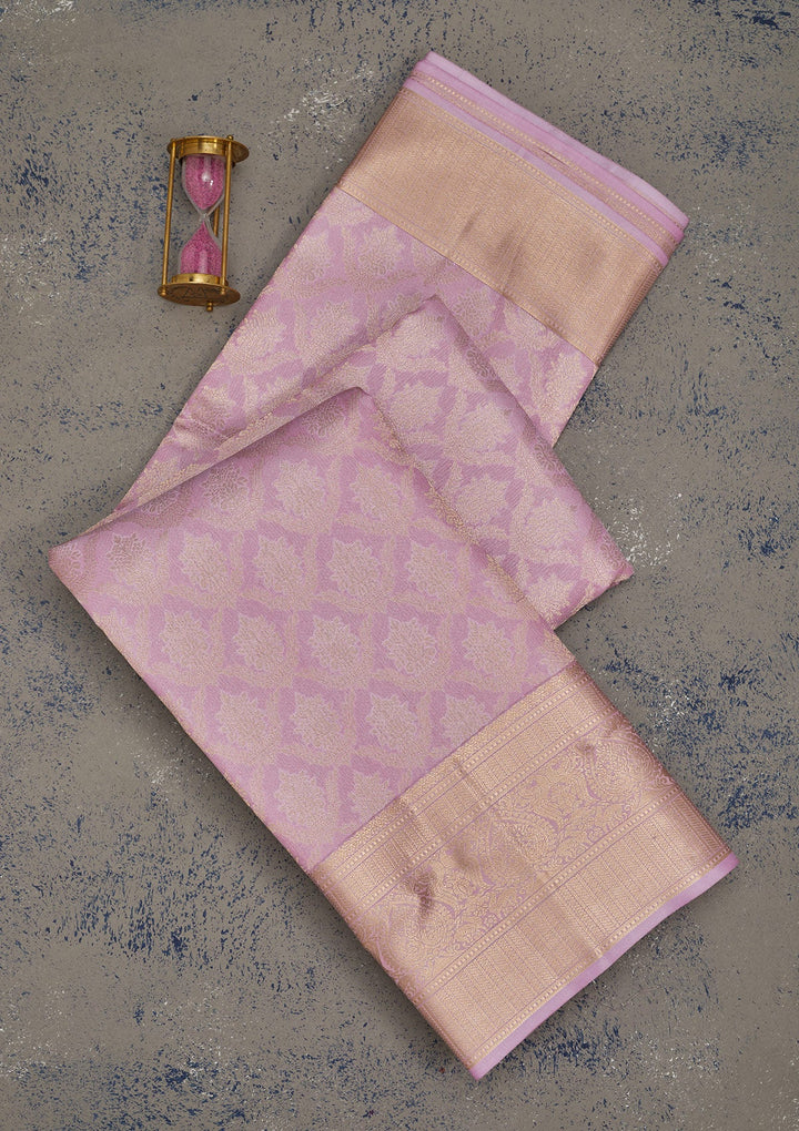 Lavender Zariwork Pure Silk Saree-Koskii