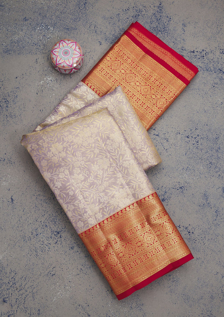Lavender Zariwork Pure Silk Saree-Koskii