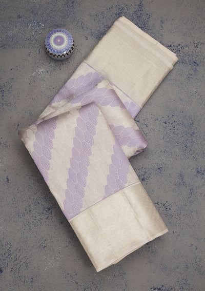 Lavender Zariwork Pure Silk Saree-Koskii