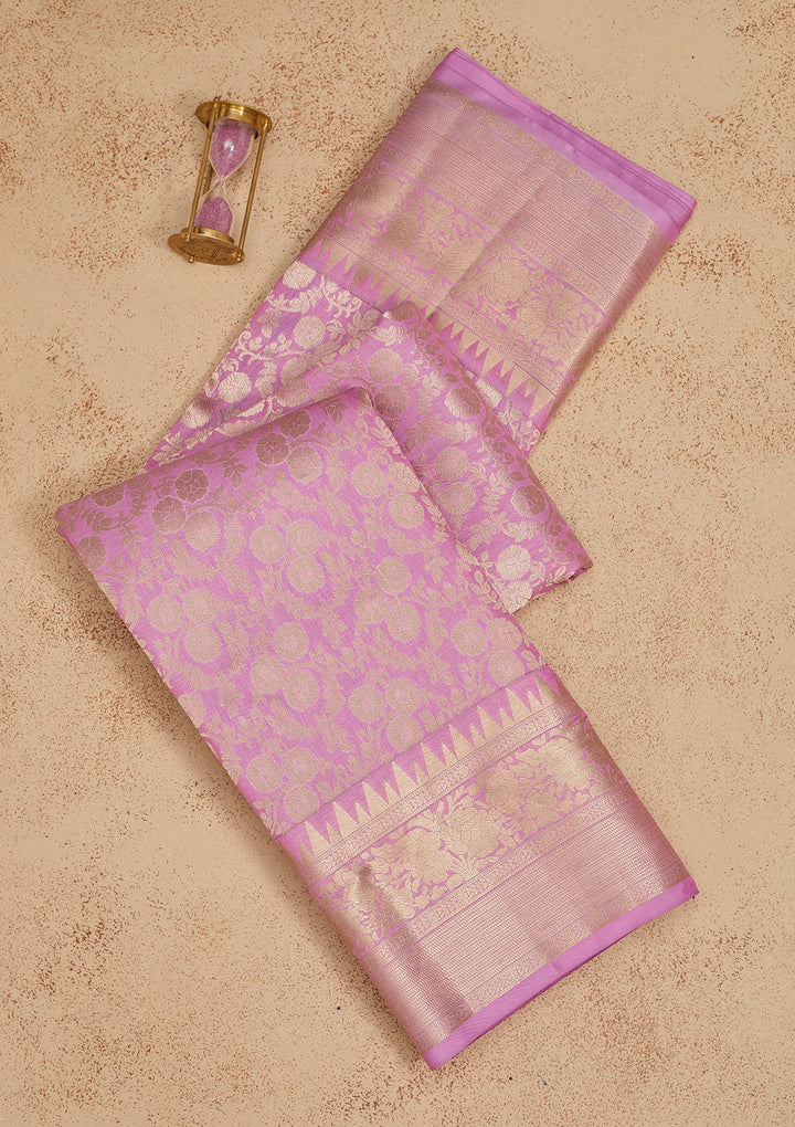 Lavender Zariwork Pure Silk Saree-Koskii