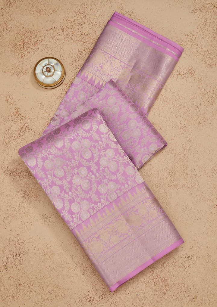 Mauve Zariwork Pure Silk Saree-Koskii