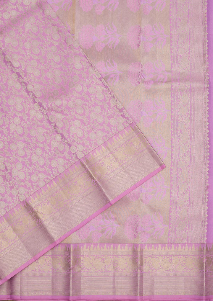 Mauve Zariwork Pure Silk Saree-Koskii