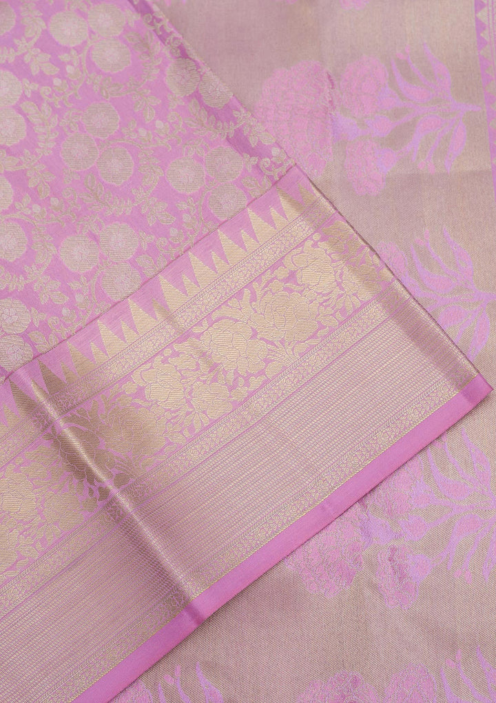Mauve Zariwork Pure Silk Saree-Koskii