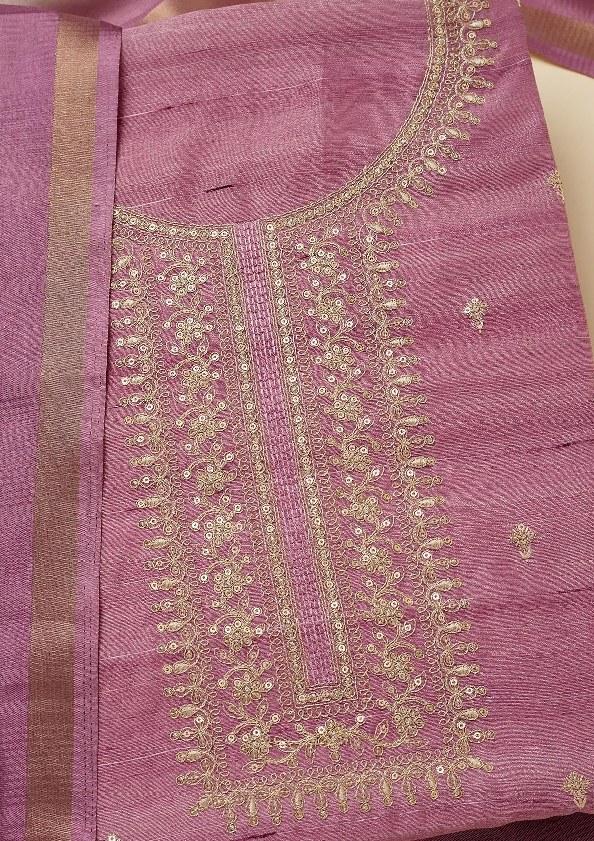 Lavender Zariwork Raw Silk Unstitched Salwar Suit-Koskii