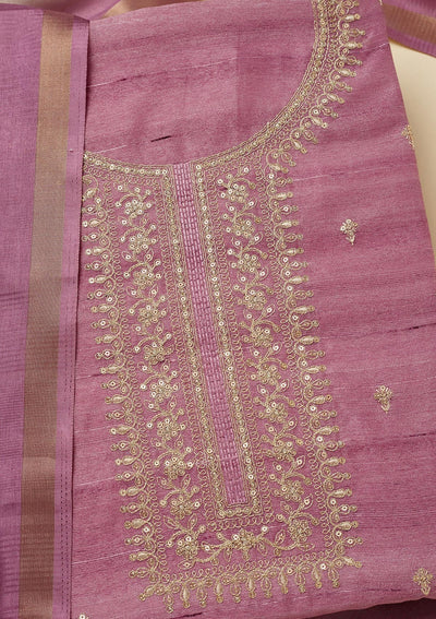 Lavender Zariwork Raw Silk Unstitched Salwar Suit-Koskii