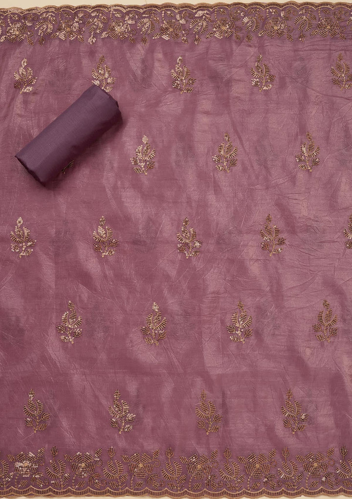 Lavender Zariwork Raw Silk Unstitched Salwar Suit-Koskii