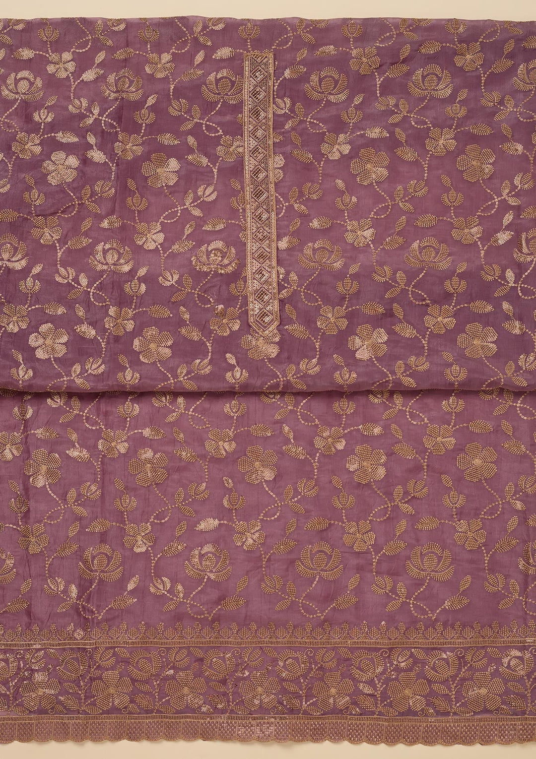 Lavender Zariwork Raw Silk Unstitched Salwar Suit-Koskii
