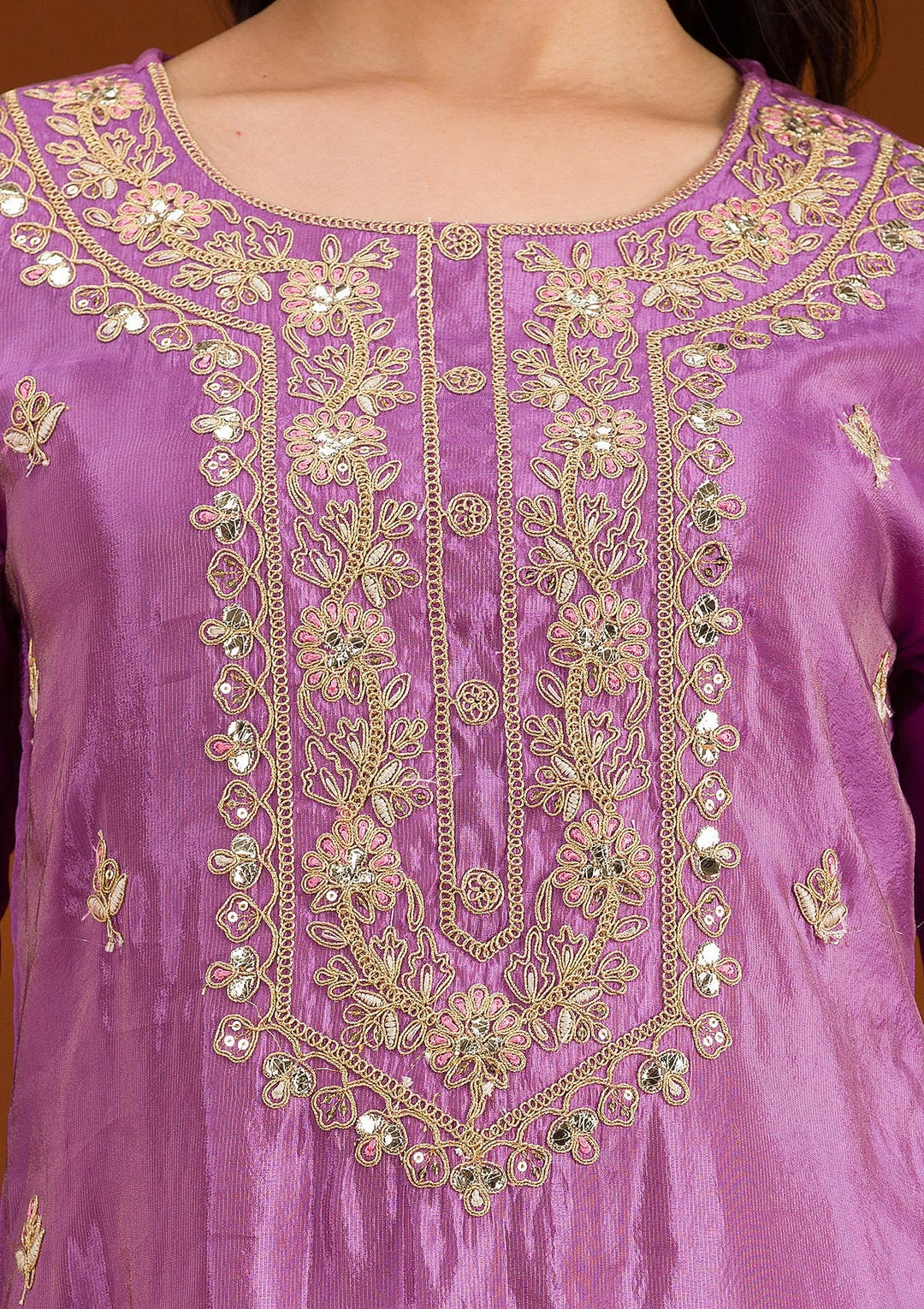 Lavender Zariwork Semi Crepe Readymade Salwar Suit