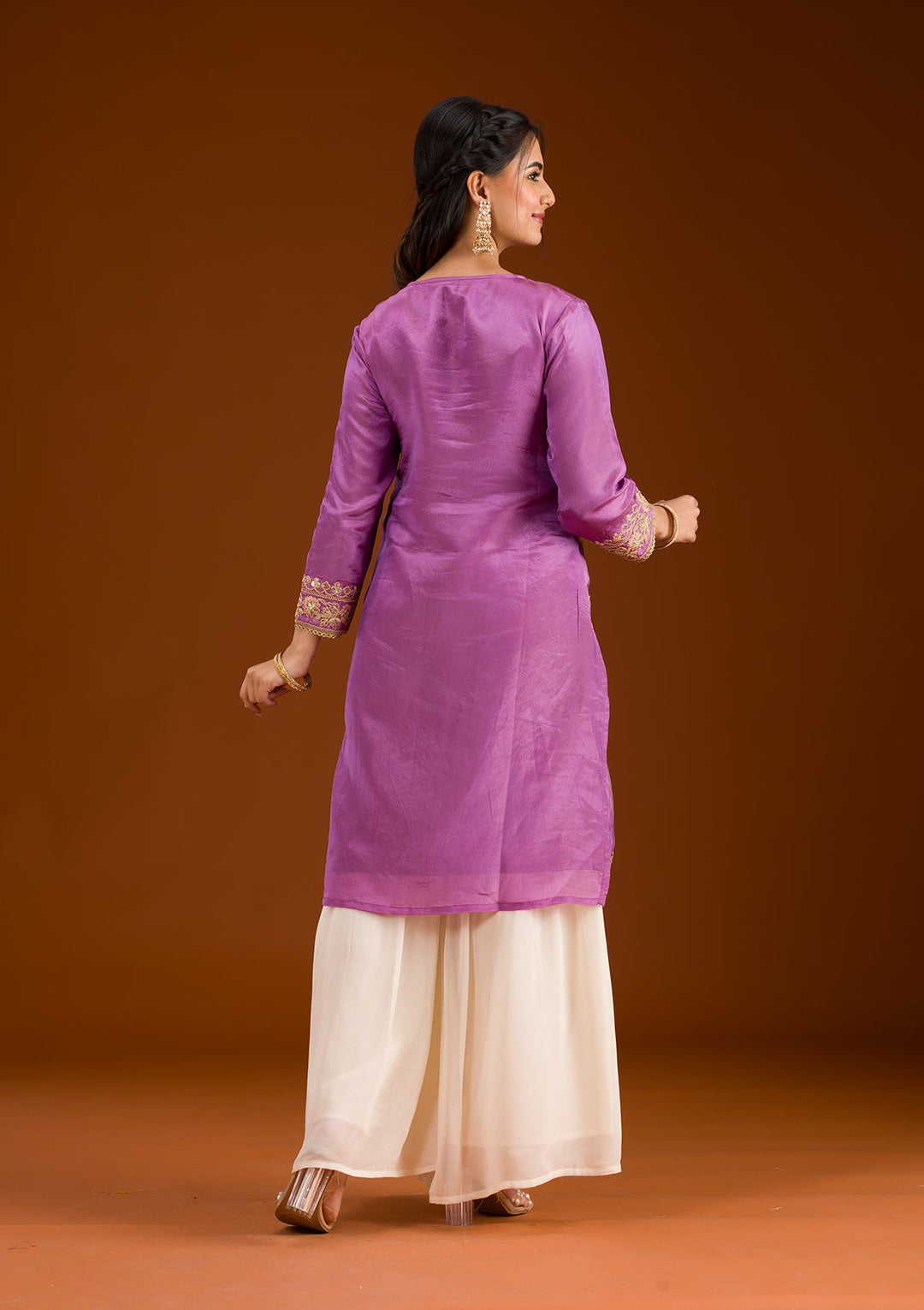 Lavender Zariwork Semi Crepe Readymade Salwar Suit-Koskii