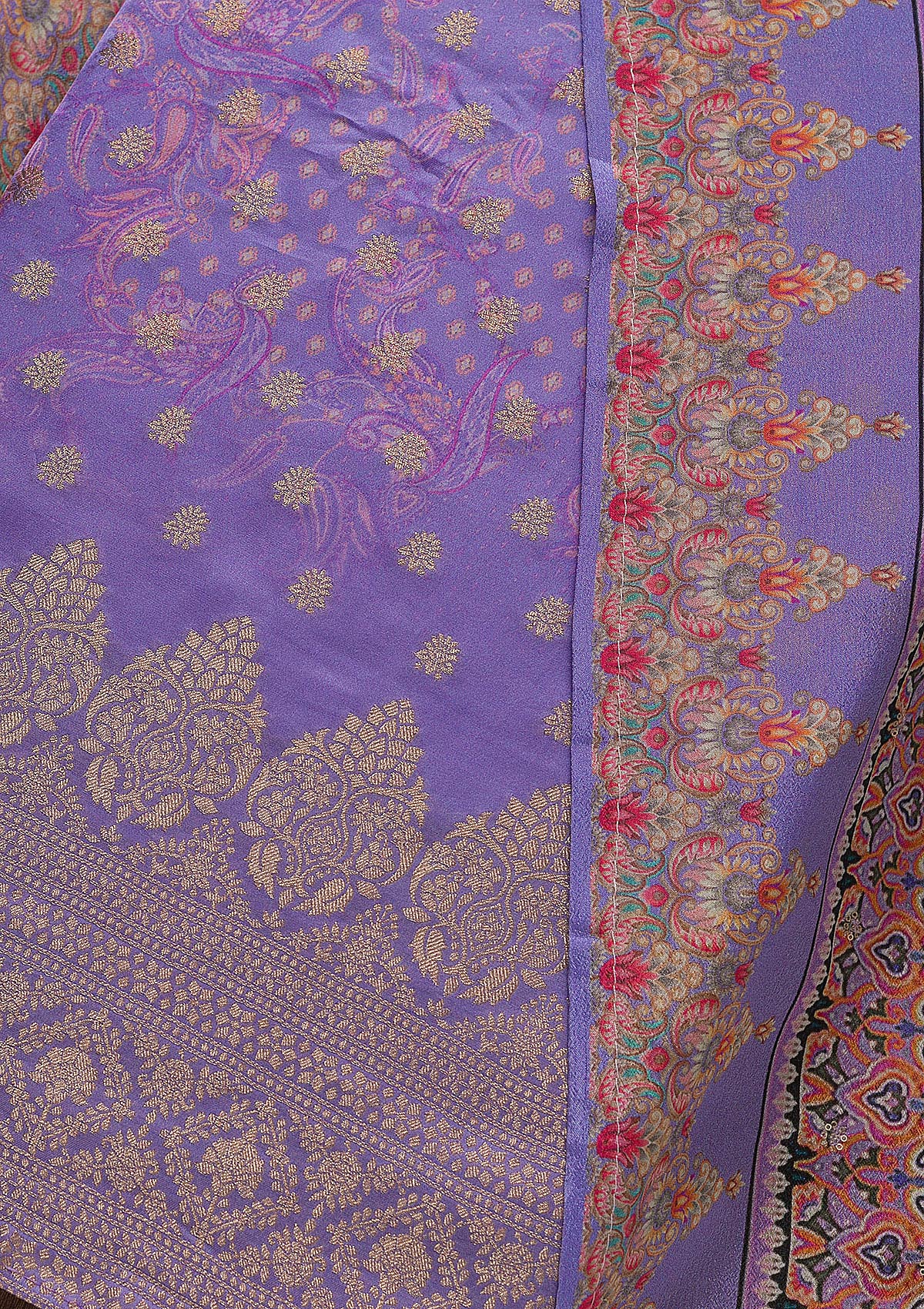 Lavender Zariwork Semi Crepe Unstitched Salwar Suit-Koskii