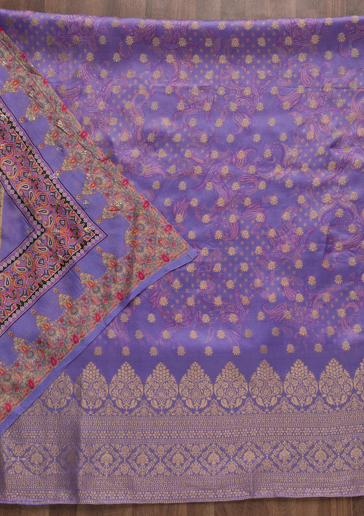 Lavender Zariwork Semi Crepe Unstitched Salwar Suit-Koskii