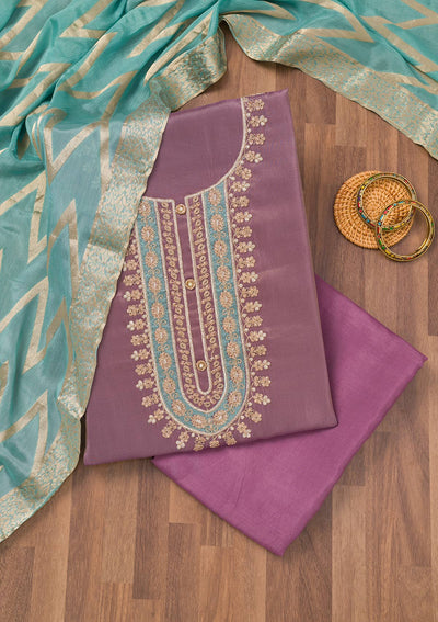 Lavender Zariwork Semi Crepe Unstitched Salwar Suit-Koskii