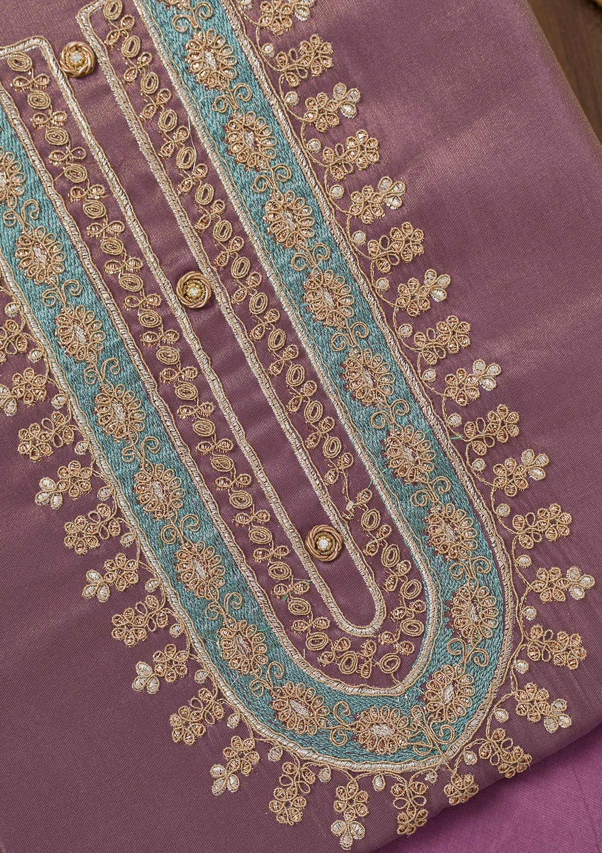 Lavender Zariwork Semi Crepe Unstitched Salwar Suit-Koskii