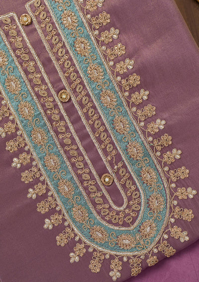 Lavender Zariwork Semi Crepe Unstitched Salwar Suit-Koskii