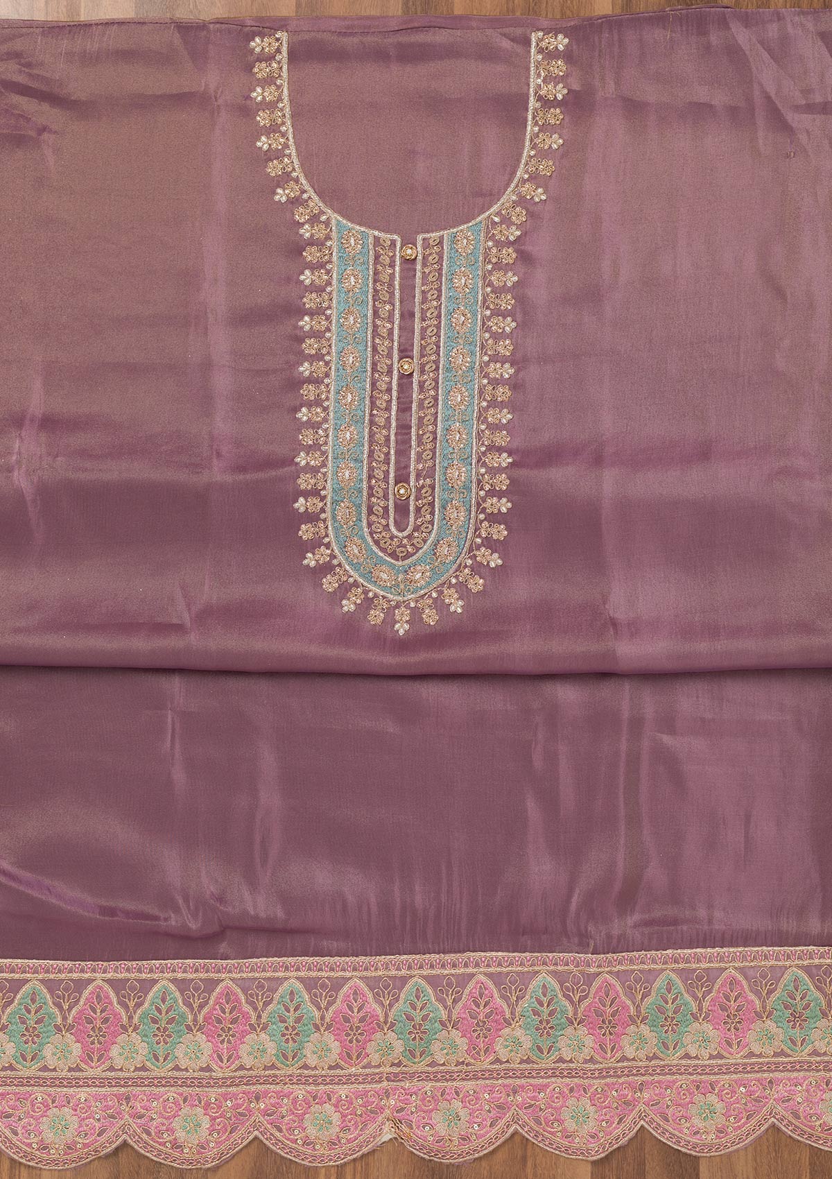 Lavender Zariwork Semi Crepe Unstitched Salwar Suit-Koskii