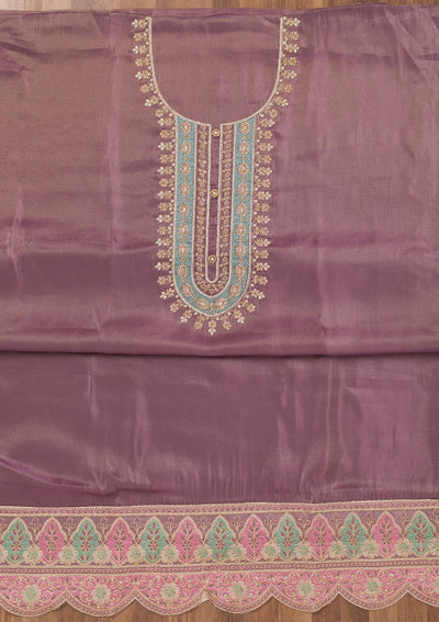Lavender Zariwork Semi Crepe Unstitched Salwar Suit-Koskii