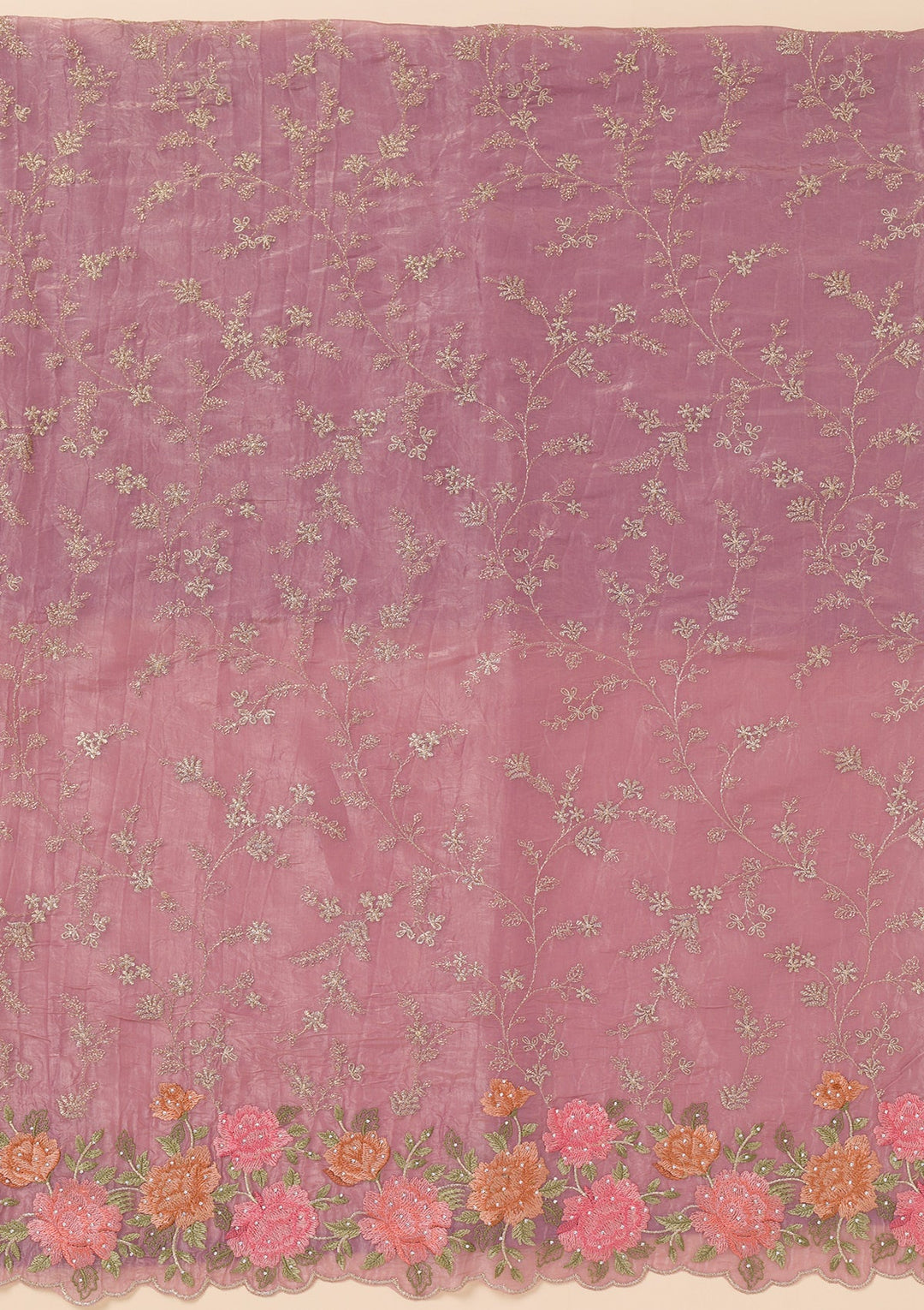 Lavender Zariwork Semi Crepe Unstitched Salwar Suit-Koskii