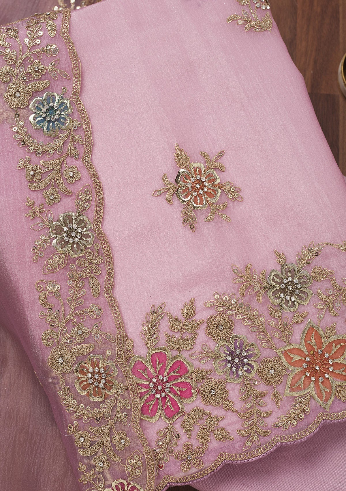 Lavender Zariwork Semi Crepe Unstitched Salwar Suit-Koskii