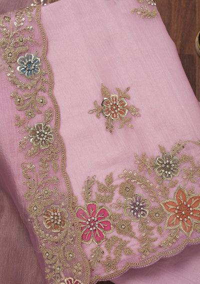 Lavender Zariwork Semi Crepe Unstitched Salwar Suit-Koskii