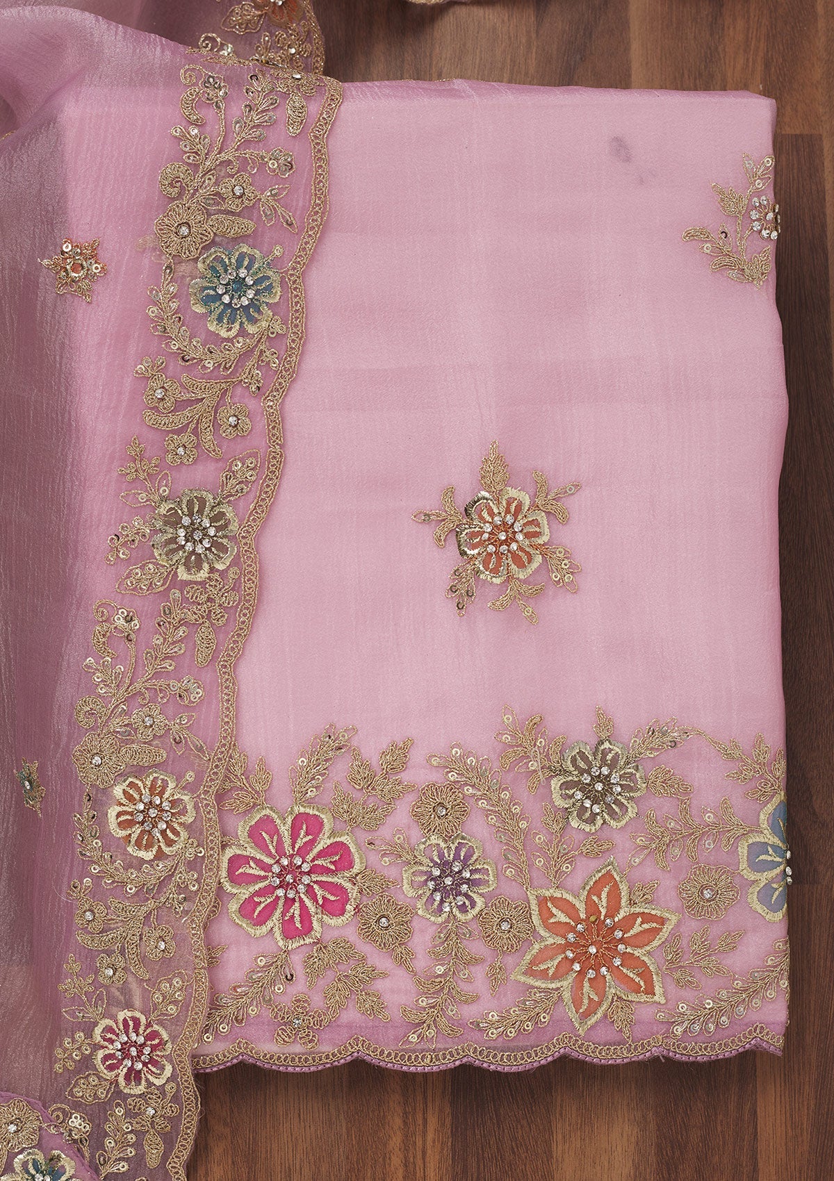 Lavender Zariwork Semi Crepe Unstitched Salwar Suit-Koskii