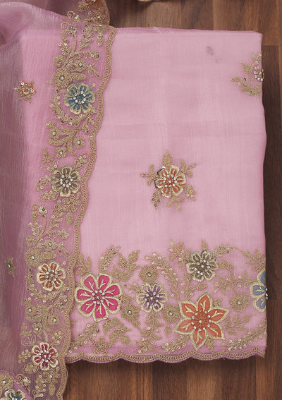 Lavender Zariwork Semi Crepe Unstitched Salwar Suit-Koskii
