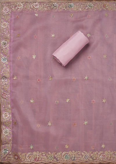 Lavender Zariwork Semi Crepe Unstitched Salwar Suit-Koskii