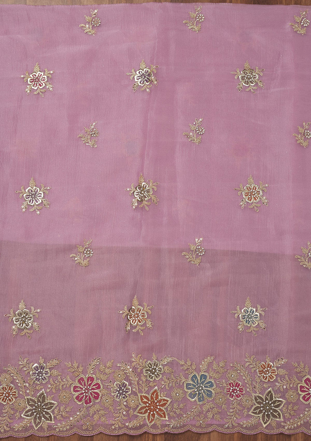 Lavender Zariwork Semi Crepe Unstitched Salwar Suit-Koskii