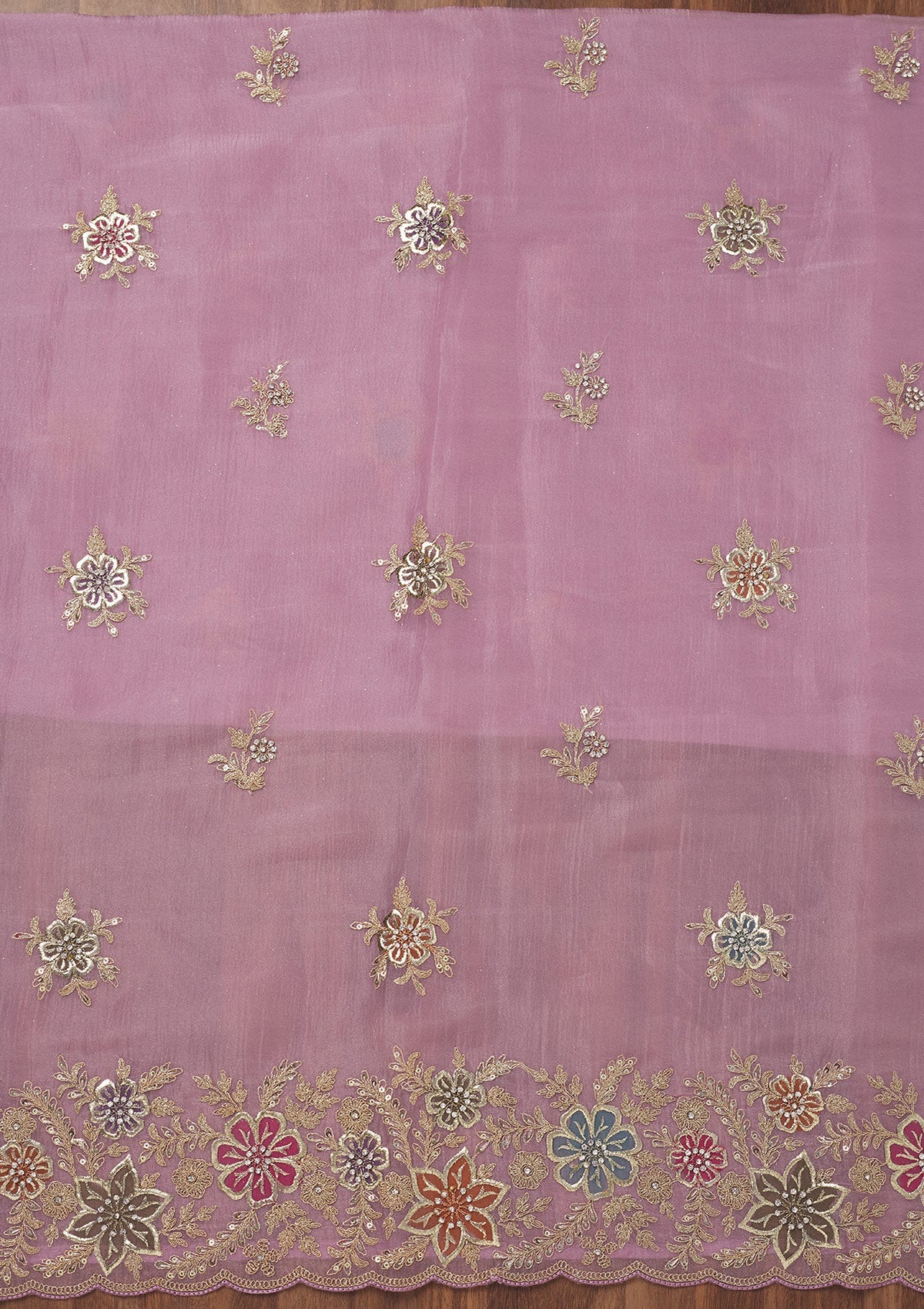 Lavender Zariwork Semi Crepe Unstitched Salwar Suit-Koskii