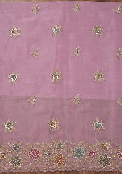 Lavender Zariwork Semi Crepe Unstitched Salwar Suit-Koskii