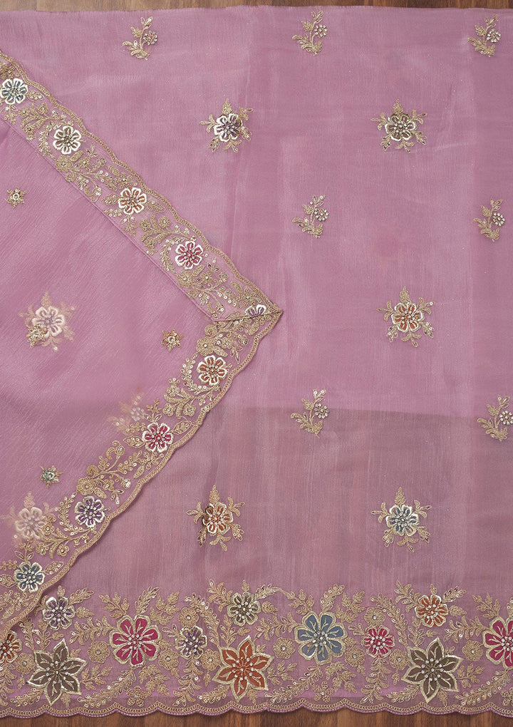 Lavender Zariwork Semi Crepe Unstitched Salwar Suit-Koskii
