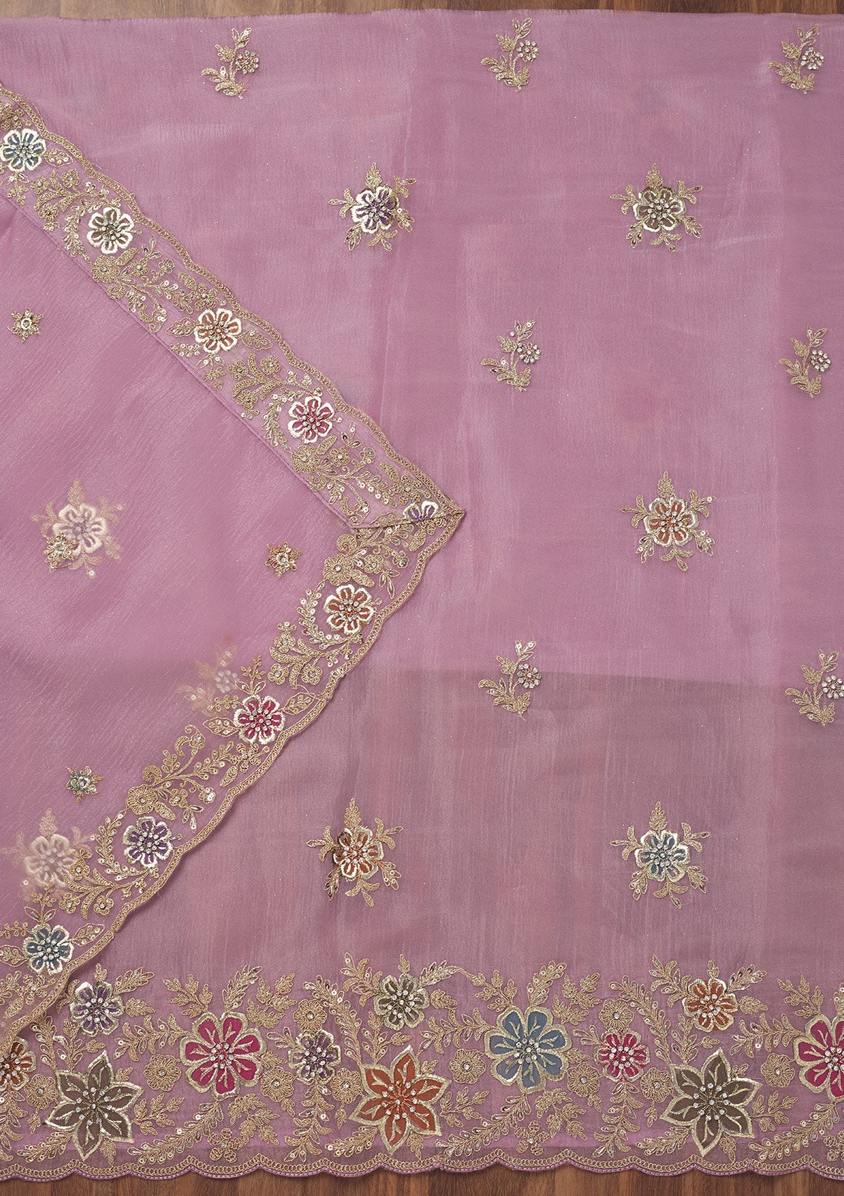 Lavender Zariwork Semi Crepe Unstitched Salwar Suit-Koskii