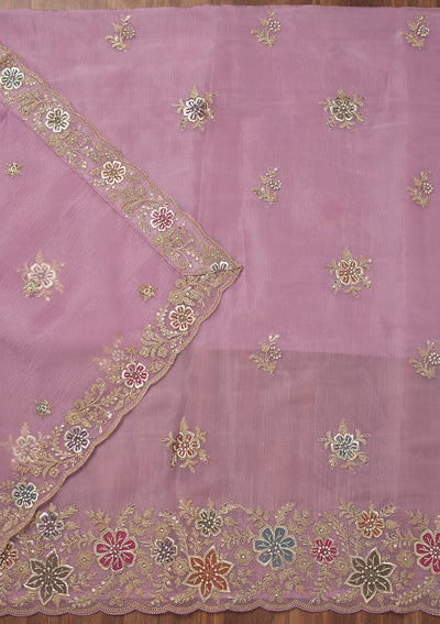 Lavender Zariwork Semi Crepe Unstitched Salwar Suit-Koskii