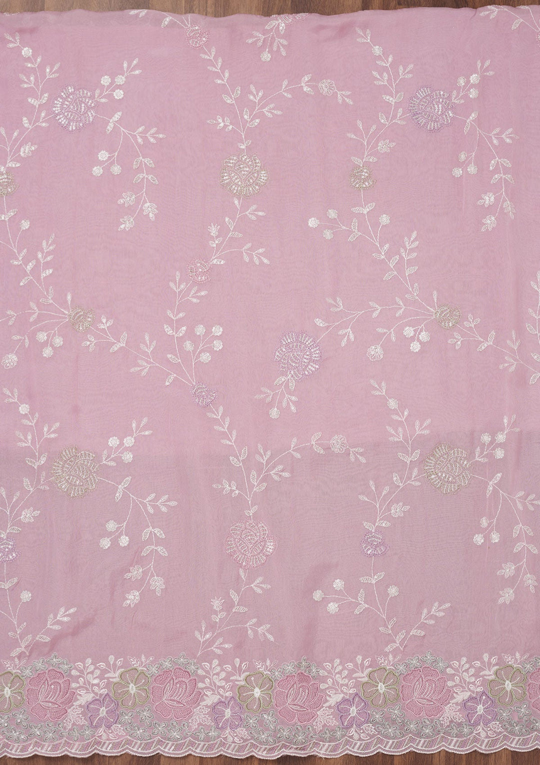 Lavender Zariwork Semi Crepe Unstitched Salwar Suit-Koskii