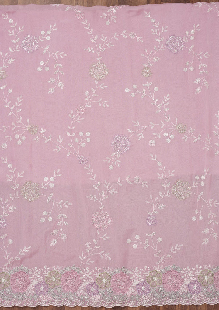 Lavender Zariwork Semi Crepe Unstitched Salwar Suit-Koskii