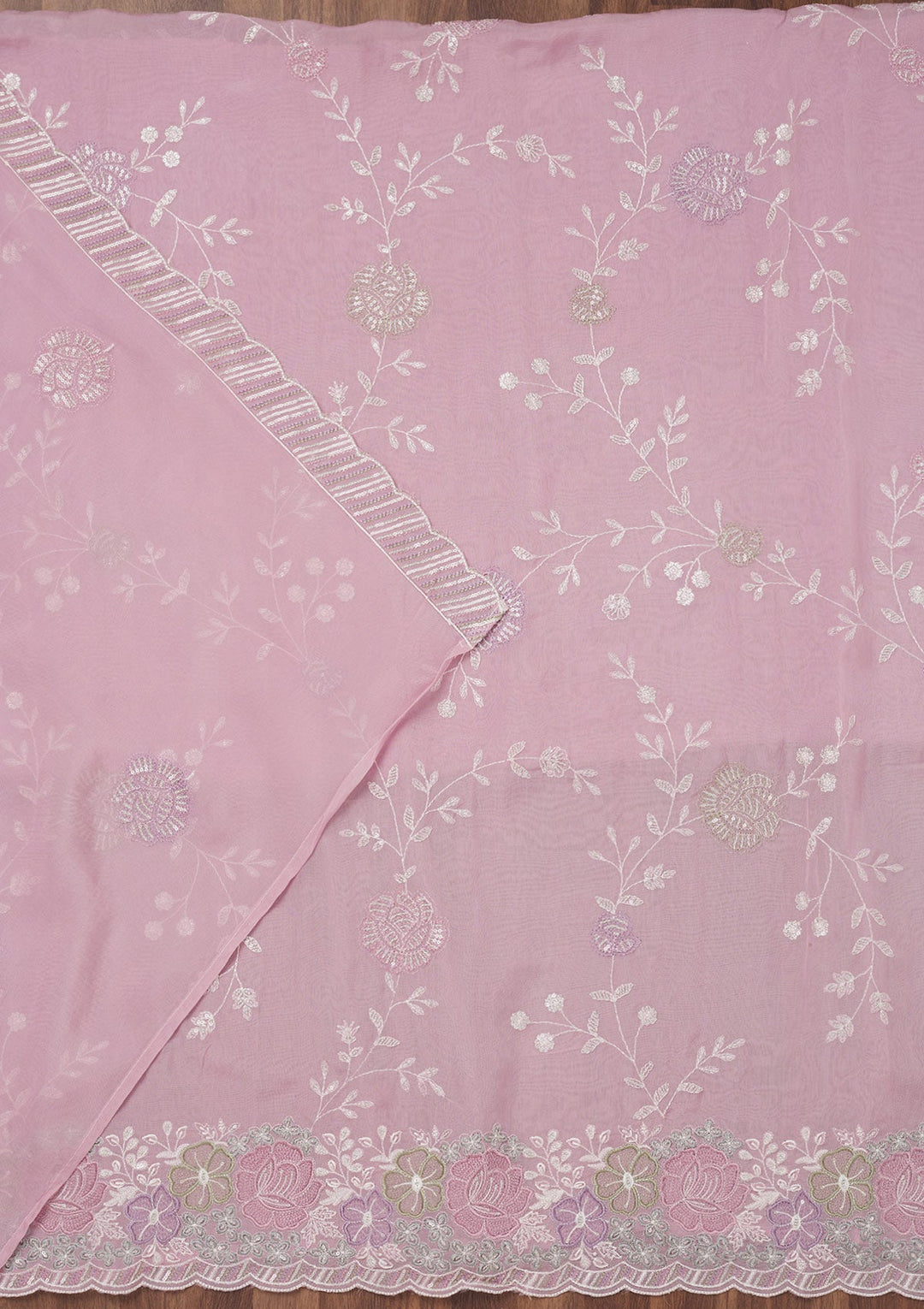 Lavender Zariwork Semi Crepe Unstitched Salwar Suit-Koskii