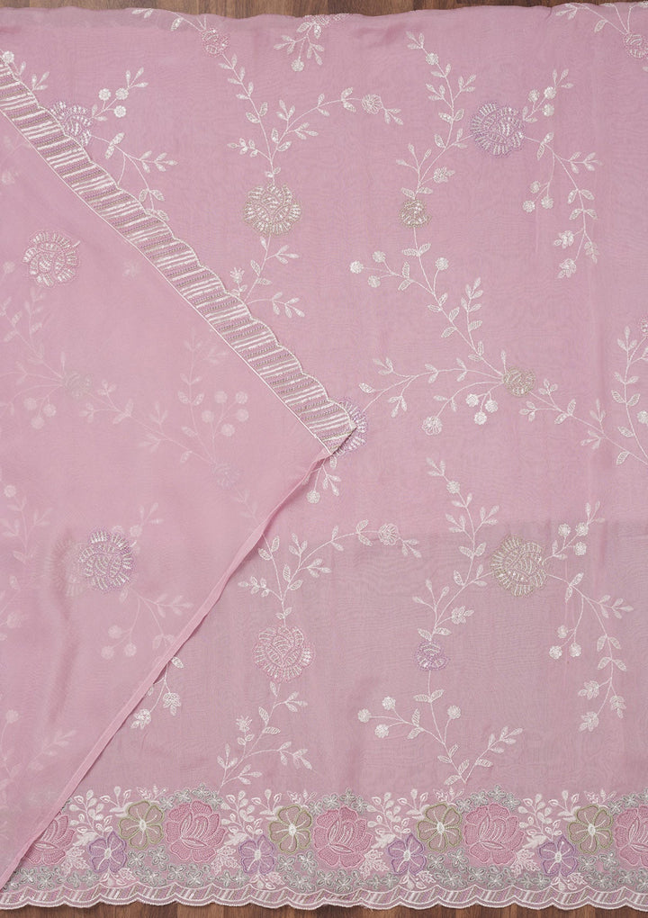 Lavender Zariwork Semi Crepe Unstitched Salwar Suit-Koskii
