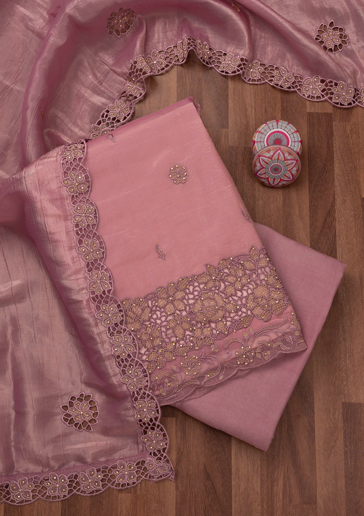 Lavender Zariwork Semi Crepe Unstitched Salwar Suit-Koskii