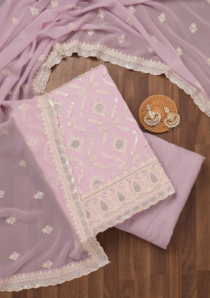 Lavender Zariwork Semi Crepe Unstitched Salwar Suit-Koskii